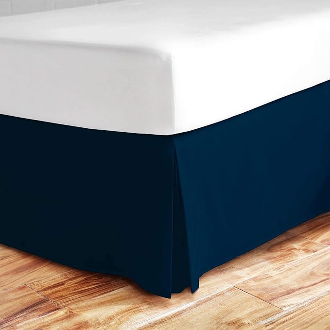 Split Corner Bed Skirt 16 Inch Drop Full Size 100% Natural Cotton Wrinkle and Fade Resistant Full Size, Navy Blue Solid