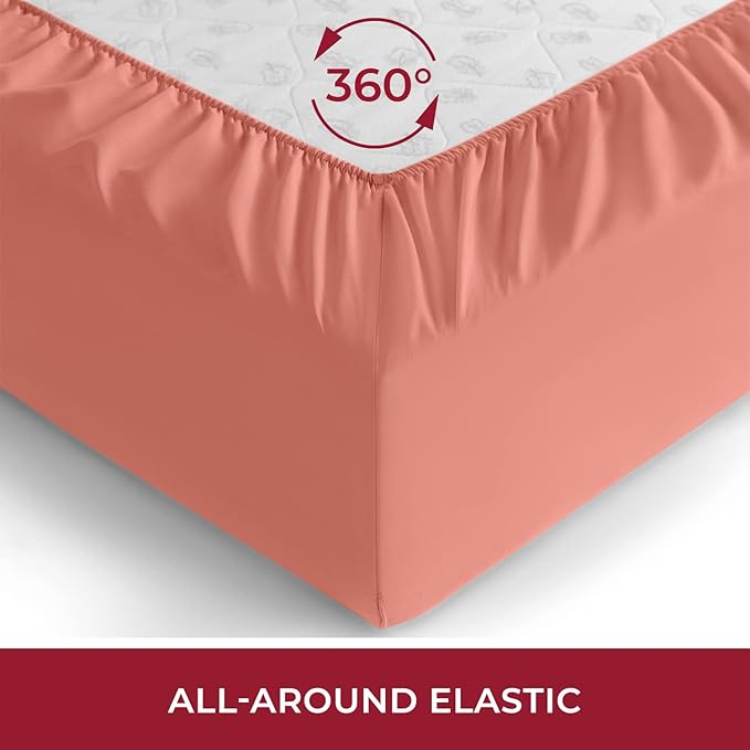 Mellanni Twin Fitted Sheet - Iconic Collection Bedding Sheets with up to 16 inch Deep Pocket - Soft & Cooling - Fade & Stain Resistant - 1 PC (Twin, Coral)