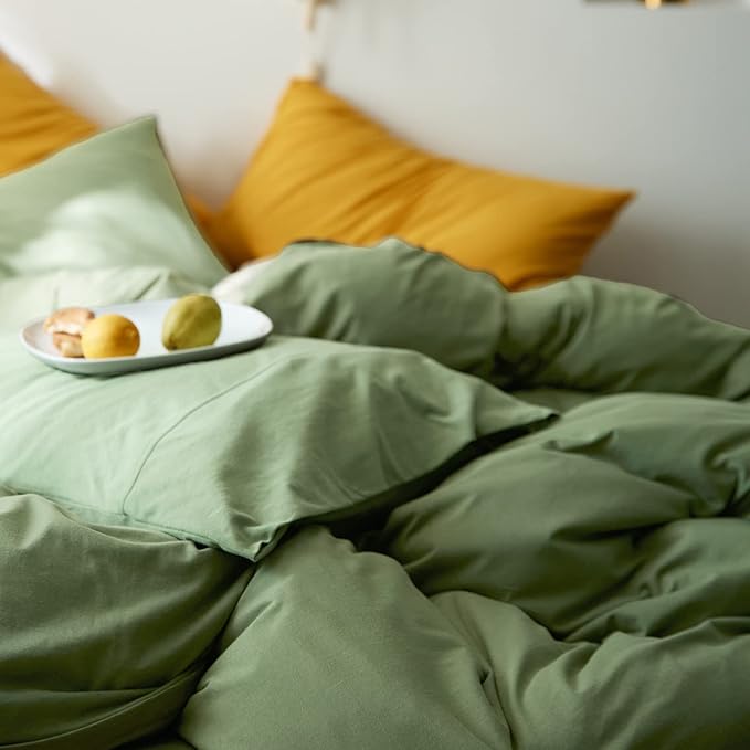 LifeTB Avocado Green Duvet Cover Full Size Soft Jersey Knit Cotton Duvet Cover 3 Pieces Solid Color Home Bedding Set Full Farmhouse Green Comforter Cover with Zipper Closure & Corner Ties