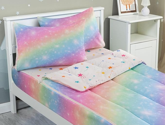 Meeting Story 3pcs Kids Comforter Set Zipper Bedding Set for Girls,Twin Kid Bedding Set Gradient Comforter Set for Kid,All in one Zipper Bedding（Yellowpink,Twin）