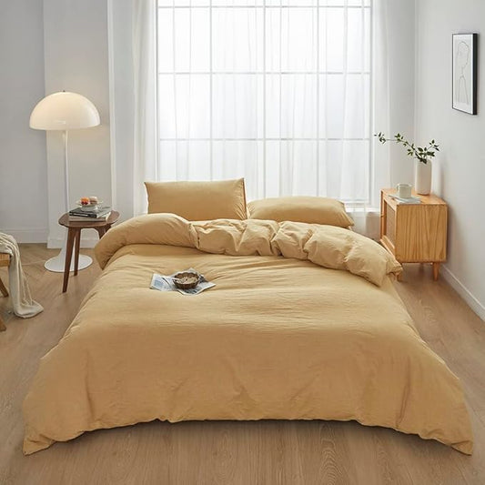FACE TWO FACE Bedding Duvet Cover Set100% Washed Cotton Duvet Cover Linen Like Textured Breathable Durable Soft Comfy (California King, Ginger)