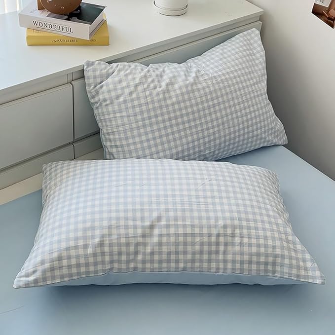 Nayoroom Gingham Duvet Cover King Size Reversible Blue Plaid Checkered Duvet Cover 3 Pieces Soft Breathable Washed Microfiber Girls Dorm Bedding Set for All Seasons