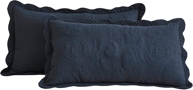 Oversized King Bedspread 128x120 Extra Wide, Paisley Pattern Design, Lightweight Bedding Cover, Reversible, 5 Piece, 100% Microfiber, Navy Blue