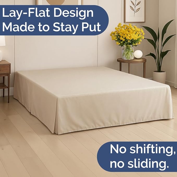 Pleated Bed Skirt Full Size - 3 Sided Pleated Bed Skirt Full - Ultra-Soft, Easy Fit with 15 Inch Tailored Drop - Hotel Quality, Wrinkle Free & Fade Resistant - for Women, Men, Kids and Teens - Cream