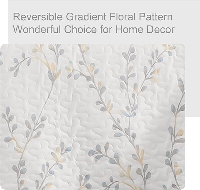 Exclusivo Mezcla Reversible Boho Quilts Queen Size, White Bedspreads Lightweight Coverlet All Season Flowers Quilt Bedding Set with Printed Floral Pattern (1 Quilt, 2 Pillow Shams)