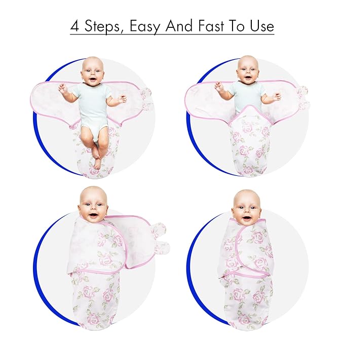 Organic Baby Swaddle Sleep Sacks, 4-Pack Swaddles for Newborns Baby Essentials, Infant 0-3 Months, 100% Cotton Soft & Snug Adjustable Wrap Nursery Swaddling Blankets Improves Sleep