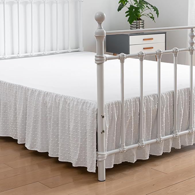 Tufted Dot Bed Skirt Full Size,Ruffled Bed Skirt with Split Corners, Full Bed Skirt 18 Inch Drop, Boho Full Size Bed Skirt White for Ruffled Bed Skirt with Split Corners, Bed Skirt Full Size