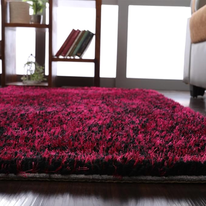 Hand Tufted SHAG Polyester ECO-Friendly Area Rugs - 6'x9', Rectangle, Violet Black, Solid Plain Design, High Pile Thick Handmade Anti Skid Rugs for Living Room, Bed Room K00111