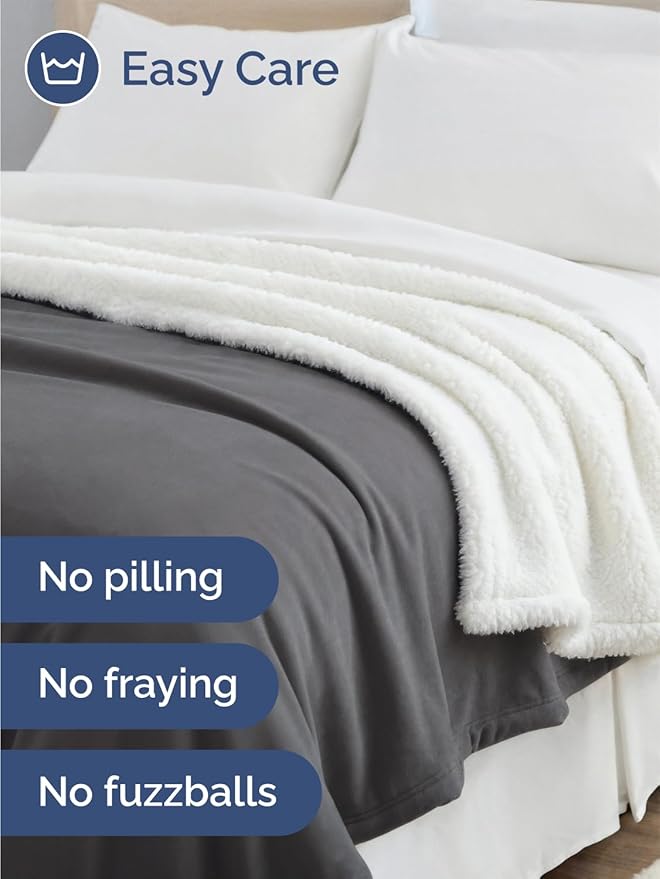 Sherpa Fleece Blanket King Size - Reversible Sherpa Fleece King Blanket - Super Soft Double Sided for Bed, Sofa, Couch - Thick, Warm, and Plush - Luxurious Bedding for Winter - Dark Grey, 90" x 108"