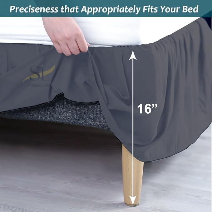 Shreem Linen Ruffled Bed Skirt with Split Corners, Gathered Style, 100% Microfiber, 16-Inch Drop, Dust Ruffle Bedskirt with Platform, Twin, Dark Grey