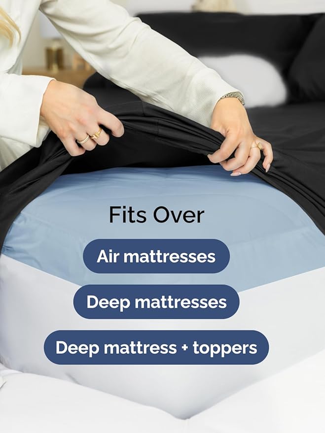 Extra Deep Twin XL Sheet Set - 4 Piece Breathable and Cooling Sheets - Hotel Luxury Bedding for Women, Men, Kids & Teens - Easy & Secure Fit - Soft, Wrinkle Free and Comfy - Extra Deep Pockets - Black