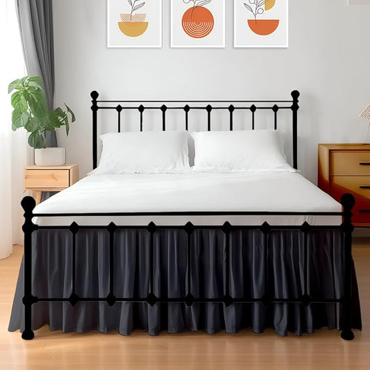 Shreem Linen Ruffled Bed Skirt with Split Corners, Gathered Style, 100% Microfiber, 10-Inch Drop, Dust Ruffle Bedskirt with Platform, Twin-XXL, Dark Grey