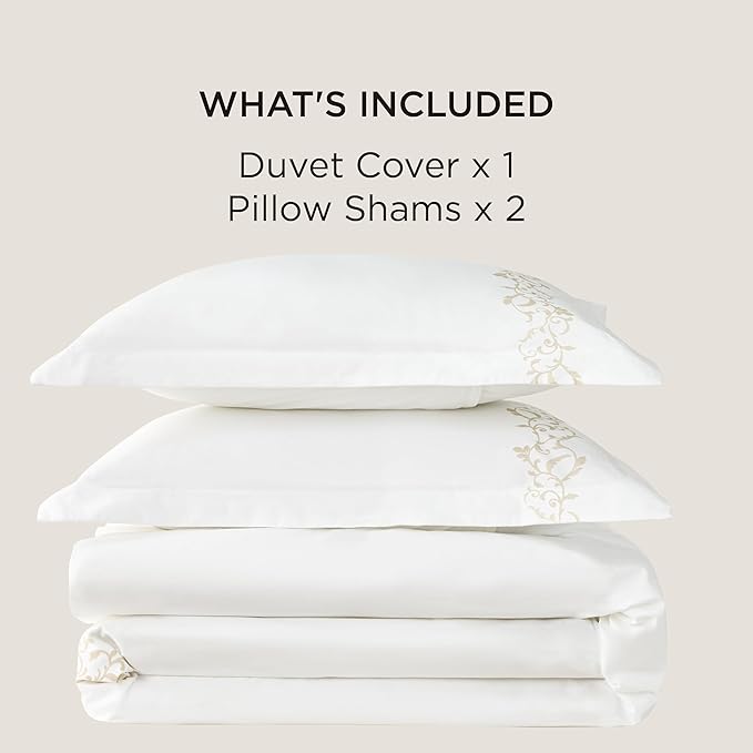 Bedsure Luxury Hotel Duvet Cover King Size, 100% White Cotton Curly Frame Bedding Set, Includes 1 Duvet Cover 104x90 Inches with Zipper Closure & 2 Pillow Shams, Comforter Sold Separately