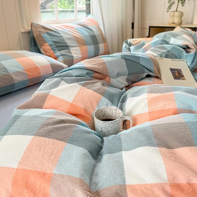 FACE TWO FACE Bedding Duvet Cover Set100% Washed Cotton Duvet Cover Linen Like Textured Breathable Durable Soft Comfy (California King, Yunxi Powder)