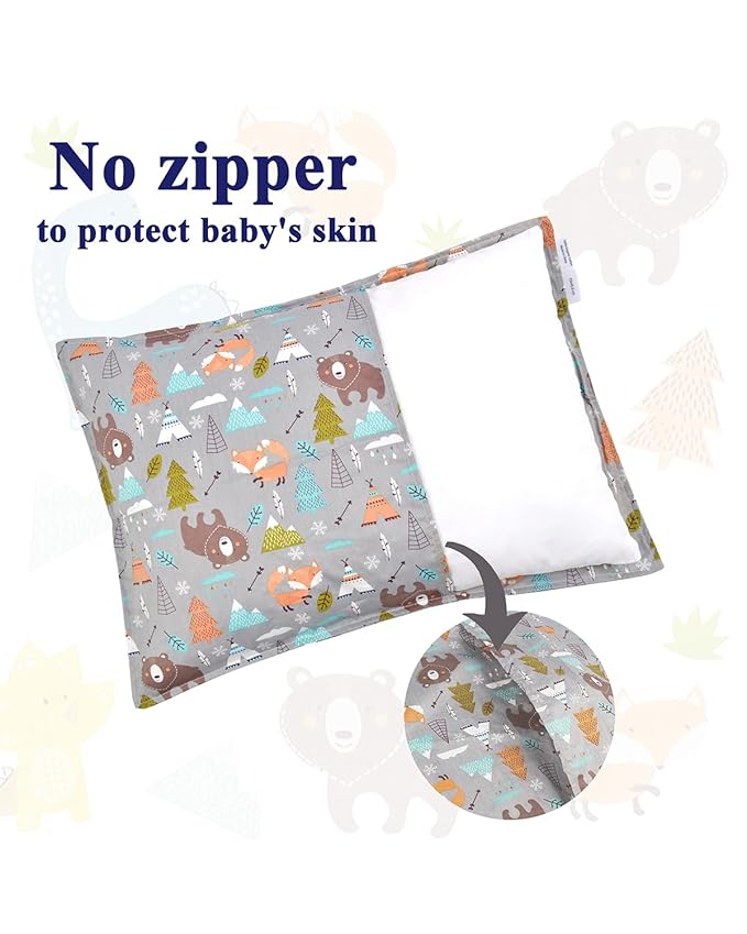 ALVABABY Toddler Pillowcases 2 Pack Organic Cotton Kids Pillow Cover Fit 13"x 18" or 12"x16" Envelope for Girl Boy Sleepy Travel Dinosaur Bear(Pillowcase Only)