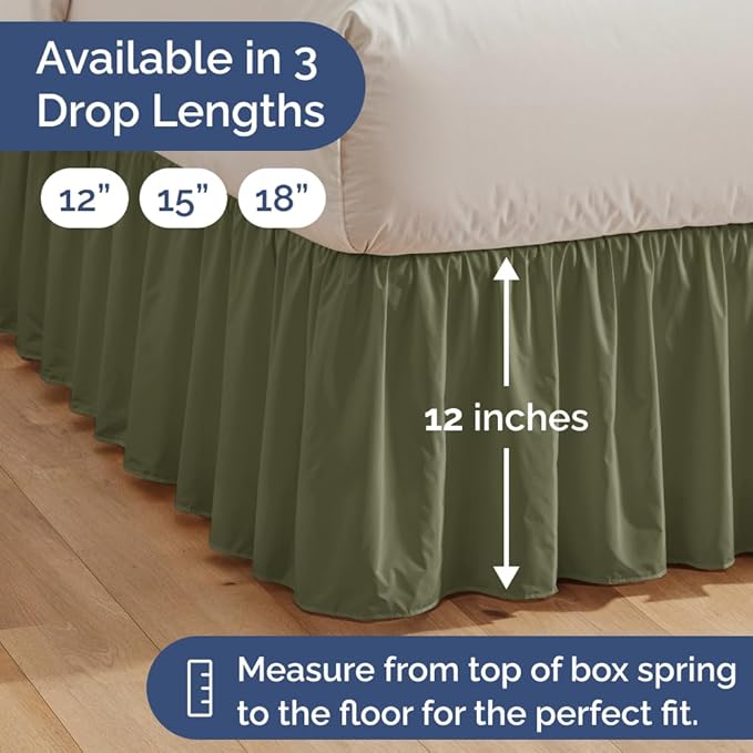 Bedskirt Queen Size Ruffle - 12 inch Drop Dust Ruffle Bed Skirt with Platform - Soft, Easy Fit, Premium Hotel Quality - Wrinkle, Fade & Shrink Resistant - for Women, Men, Kids and Teens - Sage Green