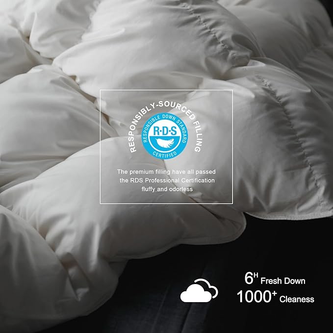 Royoliving Premium Feathers Down Duvet Insert Comforter King Size Heavyweight Thickened Winter White 100% Cotton Cover with Corner Tabs (106x90, 70 oz)