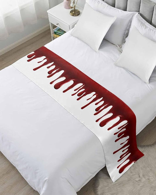 Halloween Blood Pattern Bed Runners for Bedroom Hotel,Decorative Bedding Scarf Horror Dark Red Fluid Style Bed End Blanket Bedding Runner Scarves for Queen Size Bed,94x20in