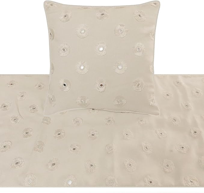 The HomeCentric King Queen Twin White Decorative Full 68"x18" Bed Runner Without Pillow Cover, Mirror Embroidery Bed Scarf on Cotton Fabric - Mirror Lover