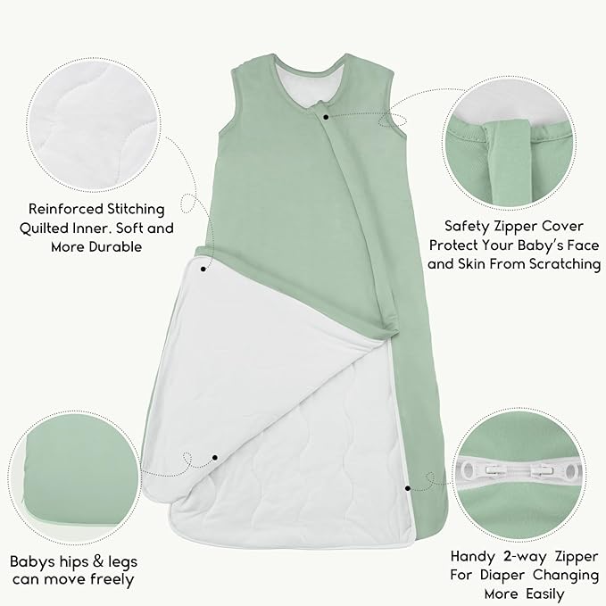 Yoofoss Rayon Made from Bamboo Baby Sleep Sack 12-18 Months 1.0 Tog Baby Wearable Blanket, Super Soft Infant Toddler Sleeping Sack 2-Way Zipper