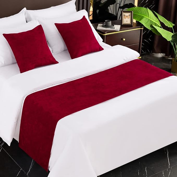 AMBERIS Bed Runner Red, Chenille Soft No Fading Modern Bed Scarf (Pillowcases Sold Separately)