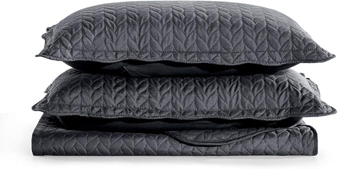 MOONLIGHT20015 Quilt King Size (106" x 96") with 2 Pillow Shams (20" x 36"+2") for All Season - 3 Pcs Lightweight Bedding Set Reversible Coverlet Embossed Quilted Bedspread (Charcoal)
