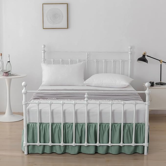 Bed Skirt Twin Size Ruffled Bed Skirt with Split Corners, 16 Inch Drop Dust Ruffle Bed Skirts with Platform, Sage Green, Twin - 16" Drop