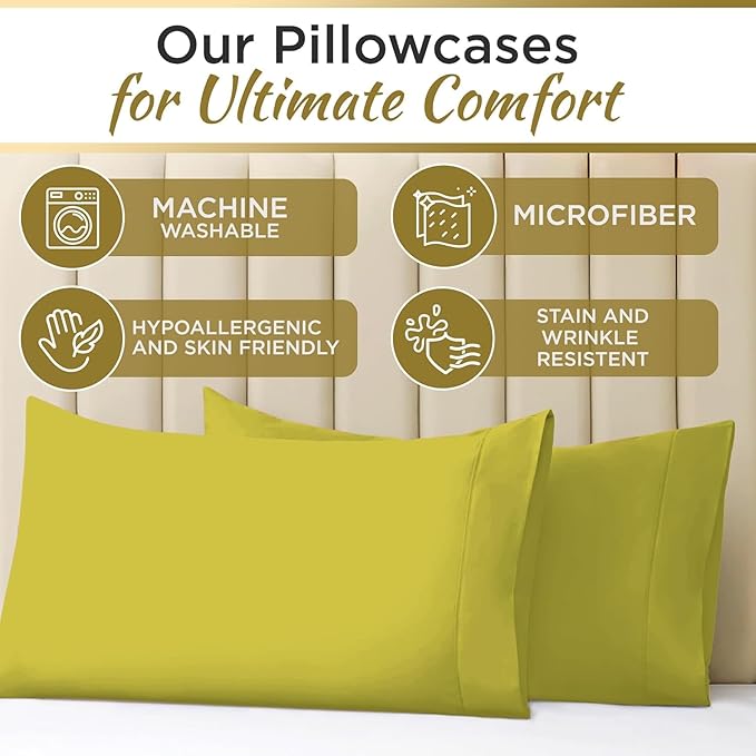 Full XL 100% Microfiber Double Brushed Sheet Set - Extra-Soft, Breathable & Wrinkle-Free - 15" Deep Pockets, 54" x 80" - Ideal for Extra Long Full Beds - 4PC Set (Full XL, Yellow)