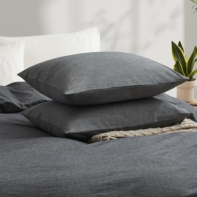 LOVQUE 100% Washed Cotton Duvet Cover Twin Size, Grey Fade-Resistant Natural Bedding Set (No Comforter), 68x90 Inches