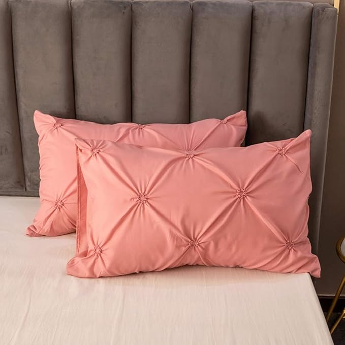 Feelyou Pinch Pleated Bedding Set Pintuck Comforter Cover Twin with Zipper Closure Luxurious Pintuck Tufted Duvet Cover for Kids Girls Solid Pink Microfiber Bedspread Cover with 1 Pillow Shams Cute