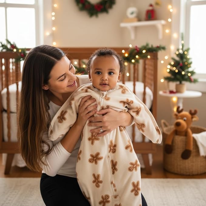 SleepingBaby Zipadee-Zip Transition Swaddle - Cozy Fleece Wearable Blanket with Two-Way Zipper for Baby Sleep - Cookies, Large (12-24 Month)