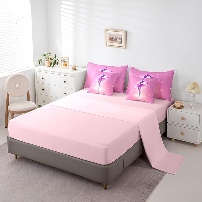 Feelyou Kids Ballet Dancer 7 Pieces Bedding Set Full Size, Ballerina Comforter Set with Sheets Dreamy Princess Bed in A Bag Boys Girls Dancing Teens Bed Set Bedroom Decor 7Pcs