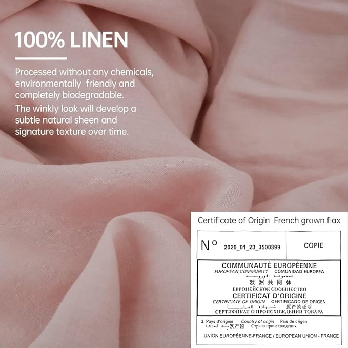 Simple&Opulence 100% Linen Duvet Cover Set, 3 PCS Natural French Flax Blush Pink Duvet Cover Full Size, Breathable Soft Comfy Linen Bedding Comforter Cover with 2 Pillowcases(Blush Pink, 78"x86")