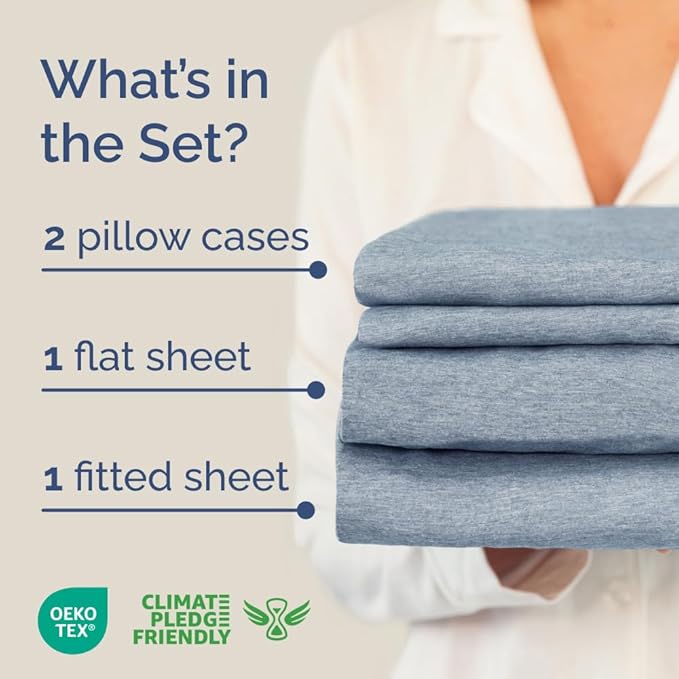 Full XL Size 4 Piece Sheet Set - Comfy Breathable & Cooling Bed Sheets Set - Hotel Luxury Bedding for Women, Men, Kids, Teens, Boys & Girls - Deep Pockets & Wrinkle Free - Oeko-Tex - Heathered Blue