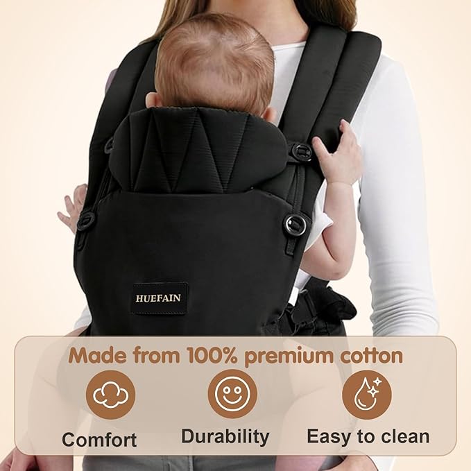 Baby Carrier (7–44 lbs), Soft Breathable Double-Shoulder Carrier with Adjustable Support, Ergonomic Design for Hip Positioning, Comfort Waist Support, Lightweight Hands-Free Baby Carrier (Black)