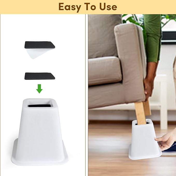 DEDU Bed Risers 6 Inch Heavy Duty 4 Pack, Furniture Risers for Sofas Oversized, Couch Risers with Non-Slip Pad Supports Up to 2200 Lbs for Bed, Desk, Chair (White)