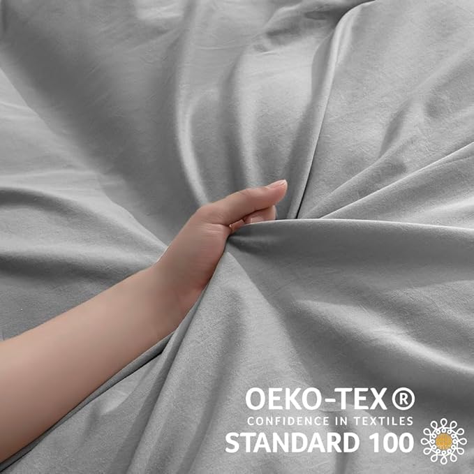 JELLYMONI Cotton Duvet Cover Twin Size - 100% Washed Cotton Linen Like Textured Comforter Cover, 2 Pieces Breathable Soft Bedding Set with Zipper Closure (Light Gray, Twin 68"x90")