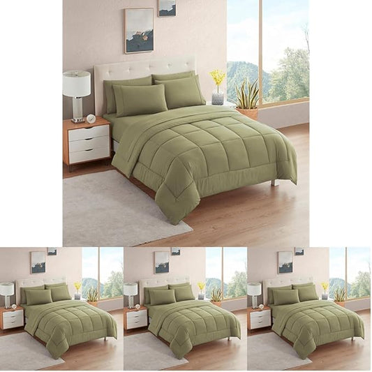 Sweet Home Collection 5 Piece Comforter Set Bag Solid Color All Season Soft Down Alternative Blanket & Luxurious Microfiber Bed Sheets, Sage, Twin (Pack of 4)