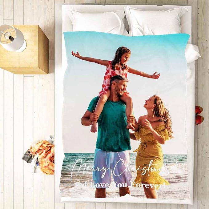 Personalized Picture Blankets, 1 Photos Personalized Blanket Custom Photo Blanket Personalized Gifts for Adults Family Dad Mom Couples, 8 Sizes