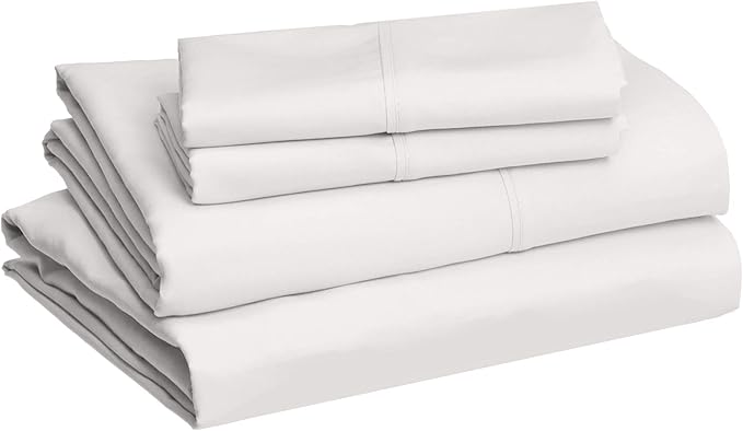 Amazon Basics Lightweight Super Soft,Wrinkle-Free,Breathable Microfiber 4 Piece Bed Sheet Set with 14-Inch Deep Pockets,King,Cream,Solid,(Pack of 4)