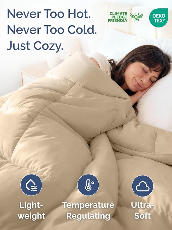 Full Size, Cream & Antique White Alternative Down Comforter - Warm, Lightweight & Breathable Hotel Quality Bedding for Men, Women, Kids & Teens - All Season Cooling Microfiber Duvet Insert Comforter
