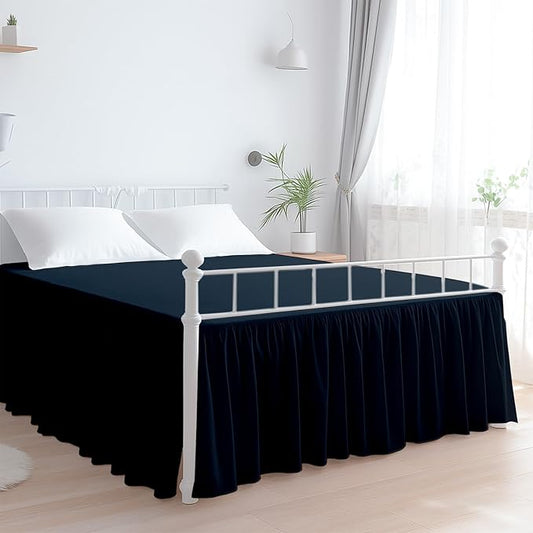 Premium Microfiber Full Ruffled Bed Skirt, 8” Drop with Split Corners, Soft Wrinkle Free Bedskirt with Platform, Solid Navy Blue Dust Ruffle for 54" x 75" Mattress