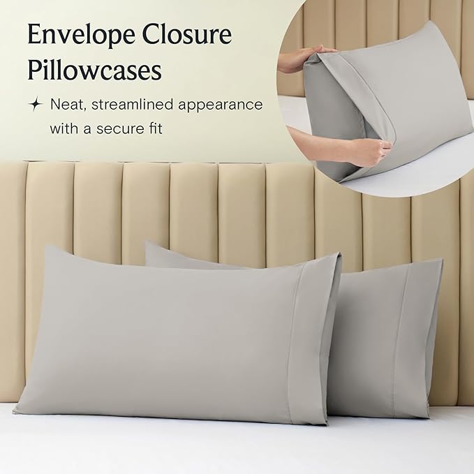 LuxClub 4 PC Full Sheet Set, Breathable Luxury Bed Sheets, Deep Pockets 18" Wrinkle Free Cooling Bed Sheets Machine Washable Hotel Bedding Silky Soft - Light Taupe Full