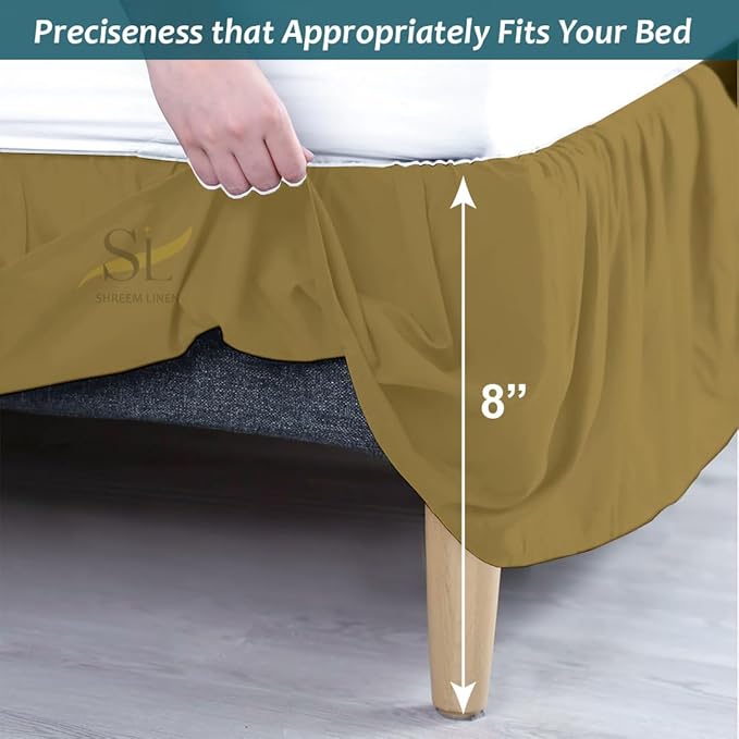 Shreem Linen Ruffled Bed Skirt with Split Corners, Gathered Style, 100% Microfiber, 8-Inch Drop, Dust Ruffle Bedskirt with Platform, Olympic Queen, Taupe