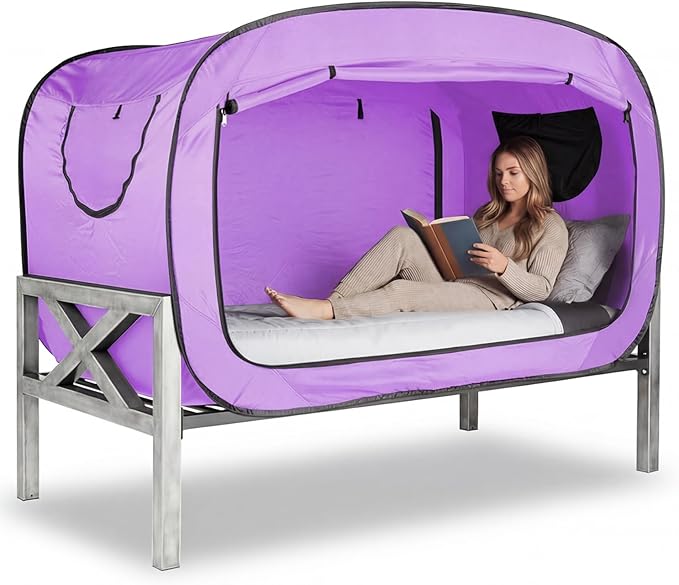 Bed Tent Twin Bed Canopy Portable Dream Tent for Adult Indoor Sleeping Tents with 2 Doors Breathable Private Space Tents, Violet