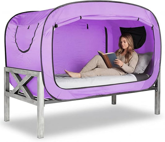 Bed Tent Twin Bed Canopy Portable Dream Tent for Adult Indoor Sleeping Tents with 2 Doors Breathable Private Space Tents, Violet