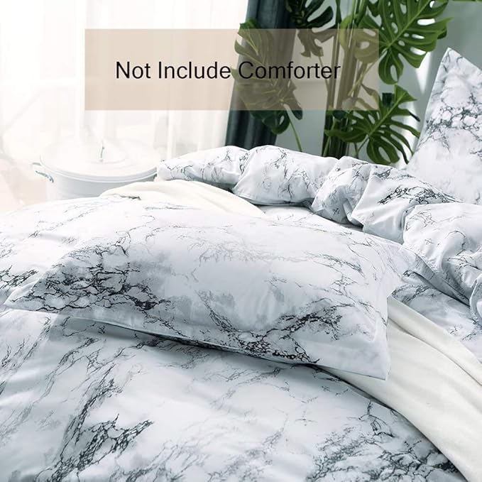 Nanko Twin Bedding Duvet Cover Set White and Black Marble Printed, 2 Piece - 1000 TC Luxury Microfiber Down Comforter Quilt Cover with Zipper Closure, Ties - Modern Style for Men and Women