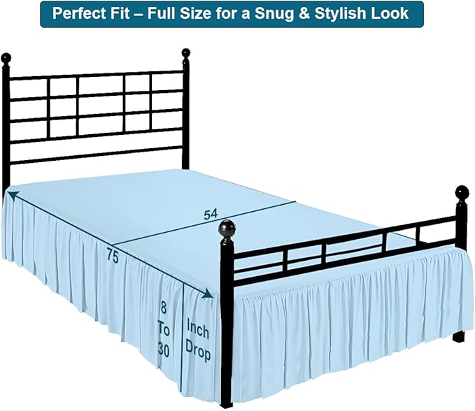 Shreem Linen Ruffled Bed Skirt with Split Corners, Gathered Style, 100% Microfiber, 24-Inch Drop, Dust Ruffle Bedskirt with Platform, Full, Light Blue