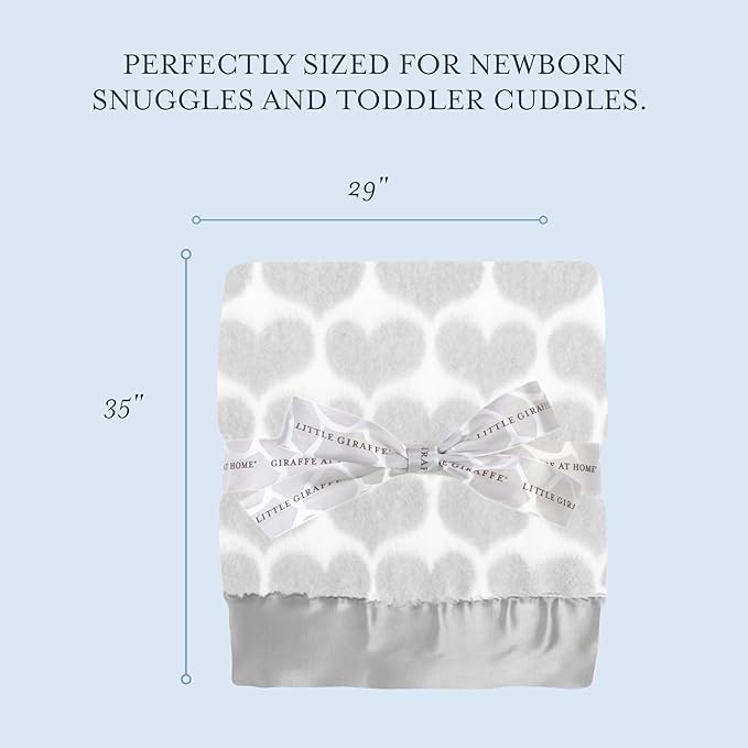 Little Giraffe Luxe Baby Blanket – 29x35” Satin Trim, Heart Army Silver | Ultra-Soft, Hypoallergenic Stroller & Nursery Blanket | Perfect for Newborns & Toddlers