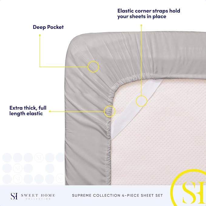 California King Sheet Sets - Breathable Luxury Sheets with Full Elastic & Secure Corner Straps Built In - 1800 Supreme Collection Deep Pocket Bedding, Sheet Set, EXTRA DEEP pocket - Cal King, Silver